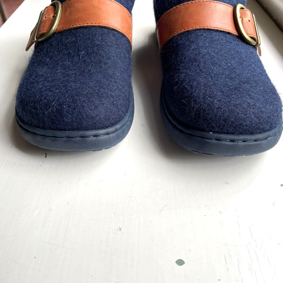 Born Women's Lia Clogs Sz 9 Slip On Shoes Slides Navy Blue Felted Wool & Leather - Picture 3 of 7